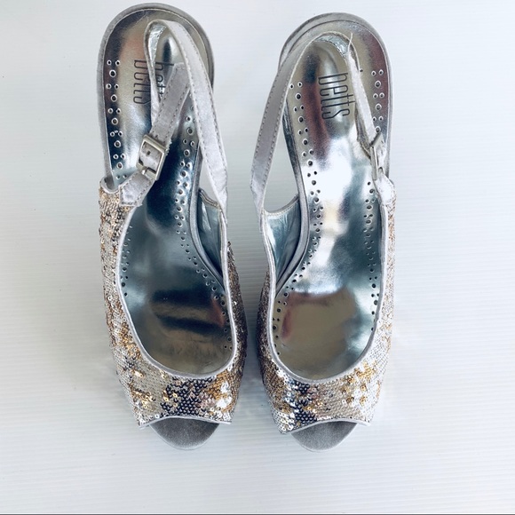 Betts Casino Silver Gold Sequin Peep Toe Slingback - Picture 5 of 16